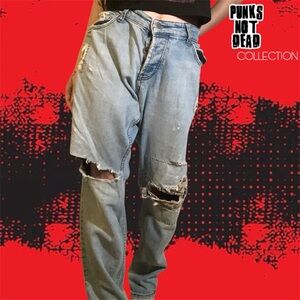 Vintage 2010 Punk Lip Service Distressed Blue Jeans with Animal Print Patches